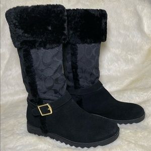 COACH Signature C Embossed Fur/Suede Boots